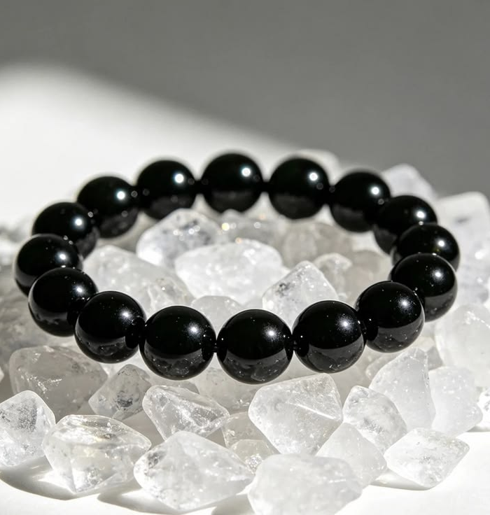 Handmade Black Obsidian beaded gemstone friendship bracelet