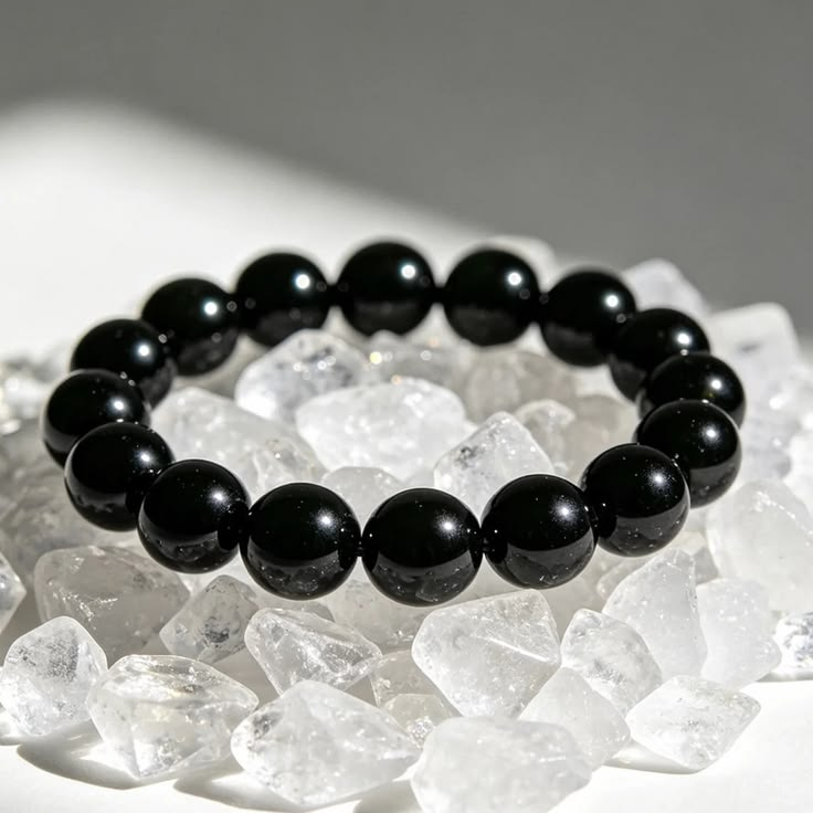 Handmade Black Obsidian beaded gemstone friendship bracelet