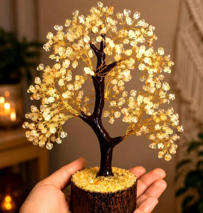 Citrine crystal tree made with raw gemstone chips for home decor