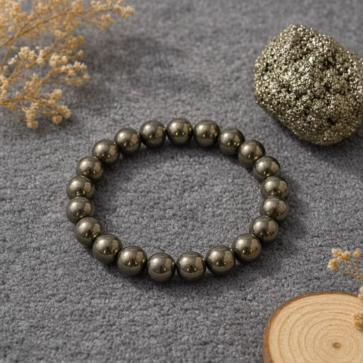 Pyrite stone bracelet with golden metallic gemstone appearance