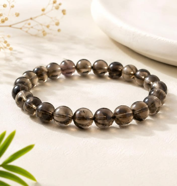 Natural Smoky Quartz handmade crystal beaded bracelet