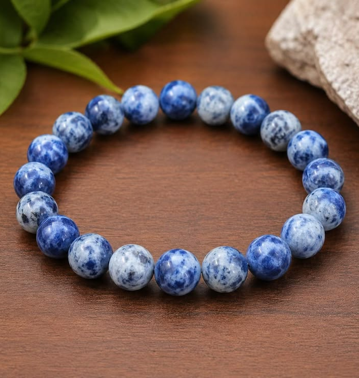Natural Sodalite blue gemstone beaded stretch bracelet
