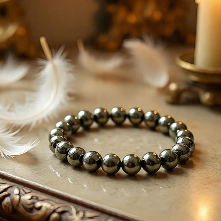 Pyrite stone bracelet with golden metallic gemstone appearance