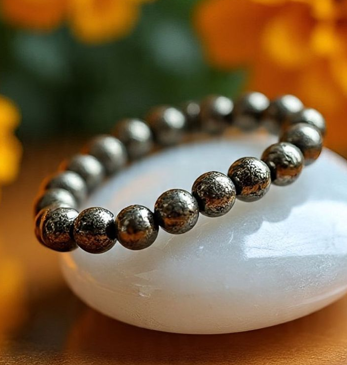 Pyrite stone bracelet with golden metallic gemstone appearance