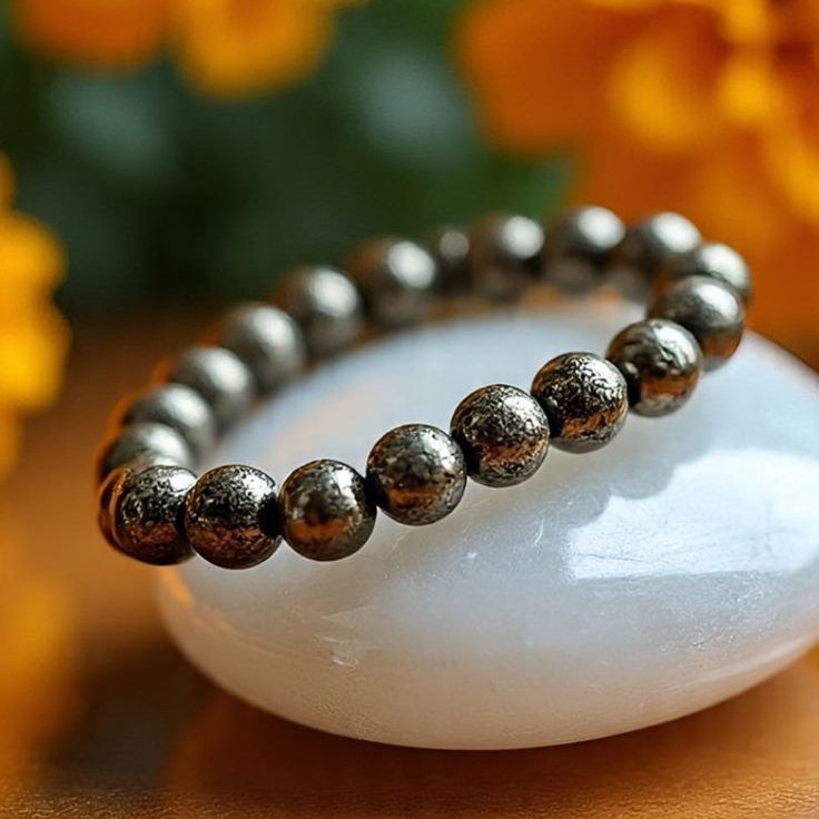 Pyrite stone bracelet with golden metallic gemstone appearance