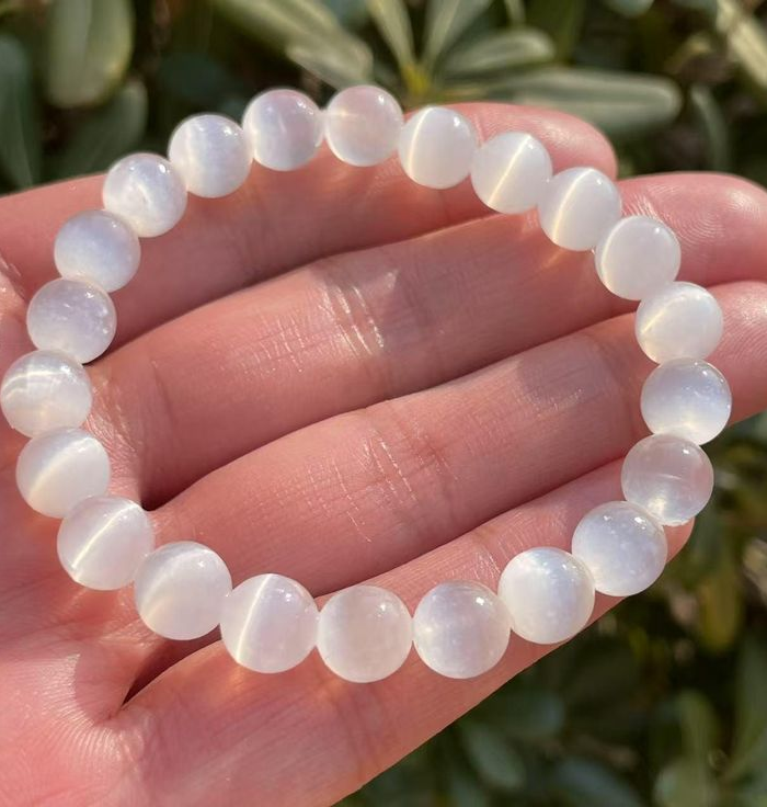 Handmade Selenite crystal bead gemstone bracelet