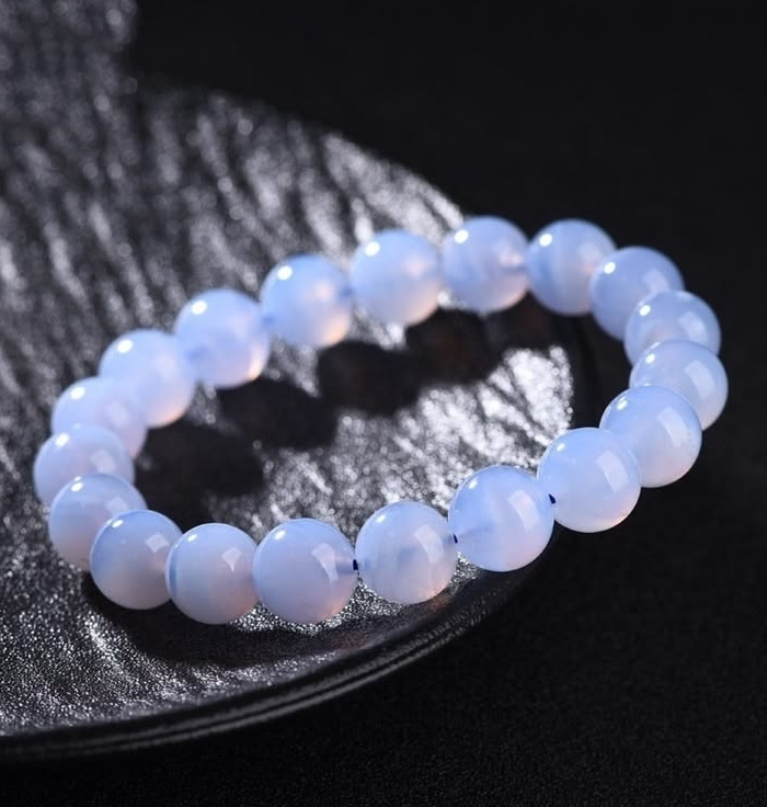 Blue Lace Agate gemstone crystal bracelet with soft blue appearance