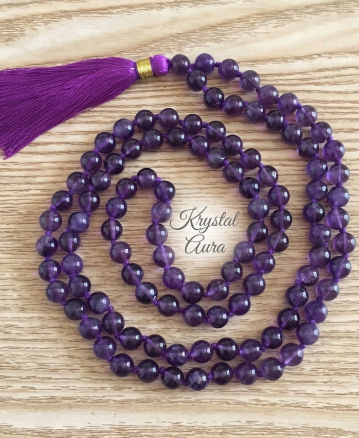 Natural Amethyst 108 Bead Mala | The "Inner Peace" Japa Mala