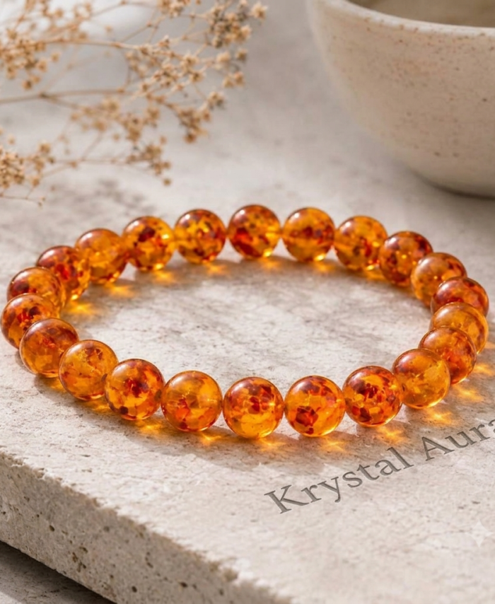 Amber Gemstone Bead Bracelet | The "Liquid Sun" Guardian