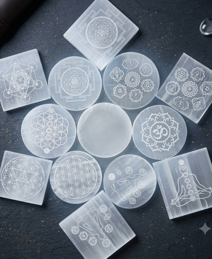 Engraved Selenite Charging Plate | The "Energy Reset" Altar Plate