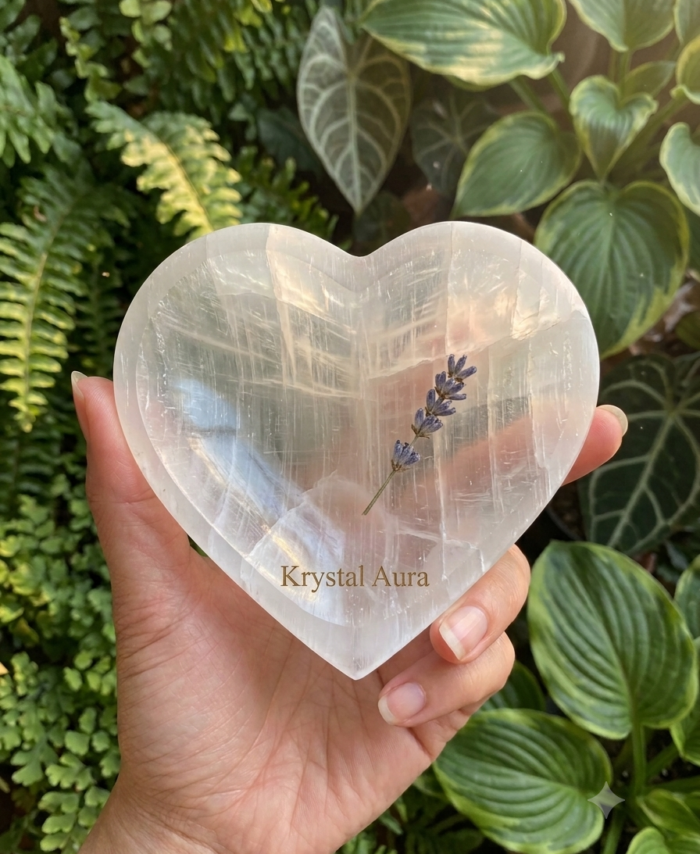 Heart-Shaped Selenite Bowl | The "Lunar Embrace" Cleansing Vessel