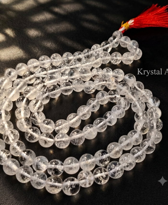 Natural Clear Quartz 108 Bead Mala | The "Crown of Light" Japa Mala