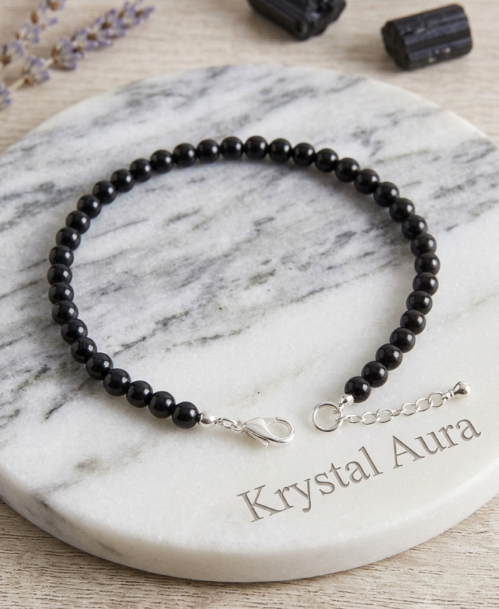 Natural Black Tourmaline Beaded Anklet (6mm) | The "Everyday Shield" Anklet