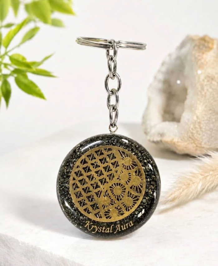 Pyrite Orgonite Flower of Life Keychain | The "Sacred Wealth" Amulet