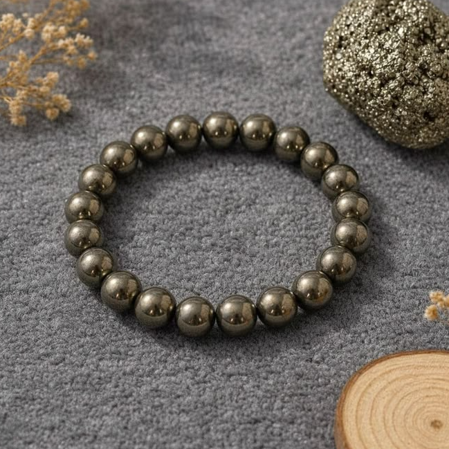 Natural Pyrite gemstone bracelet with golden metallic appearance